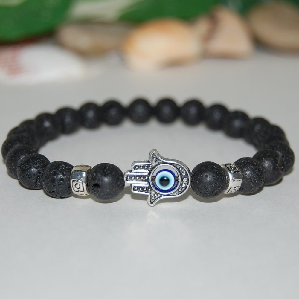 Hamsa Hand Bracelet,Lava Stone Bracelet,Evil Eye Bracelet,Volcano Stone …